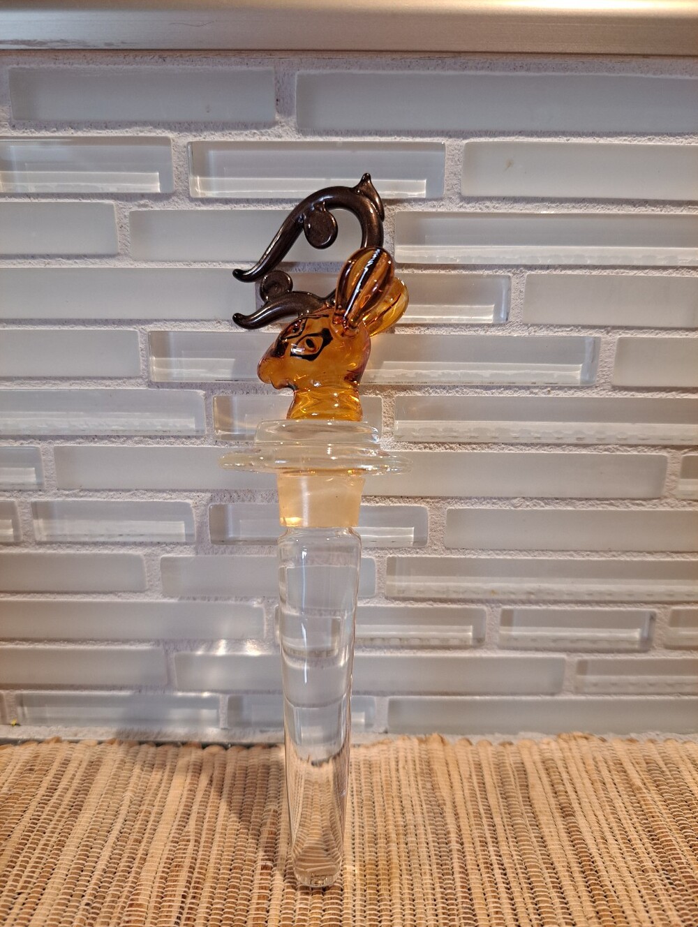 Silent Night Reindeer Glass Bottle Stopper Blown Glass Christmas Holiday NIB